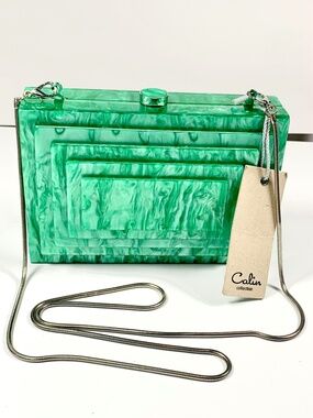Calin Collection Art Deco Jade Green Marble Acrylic Box Clutch Shoulder Purse